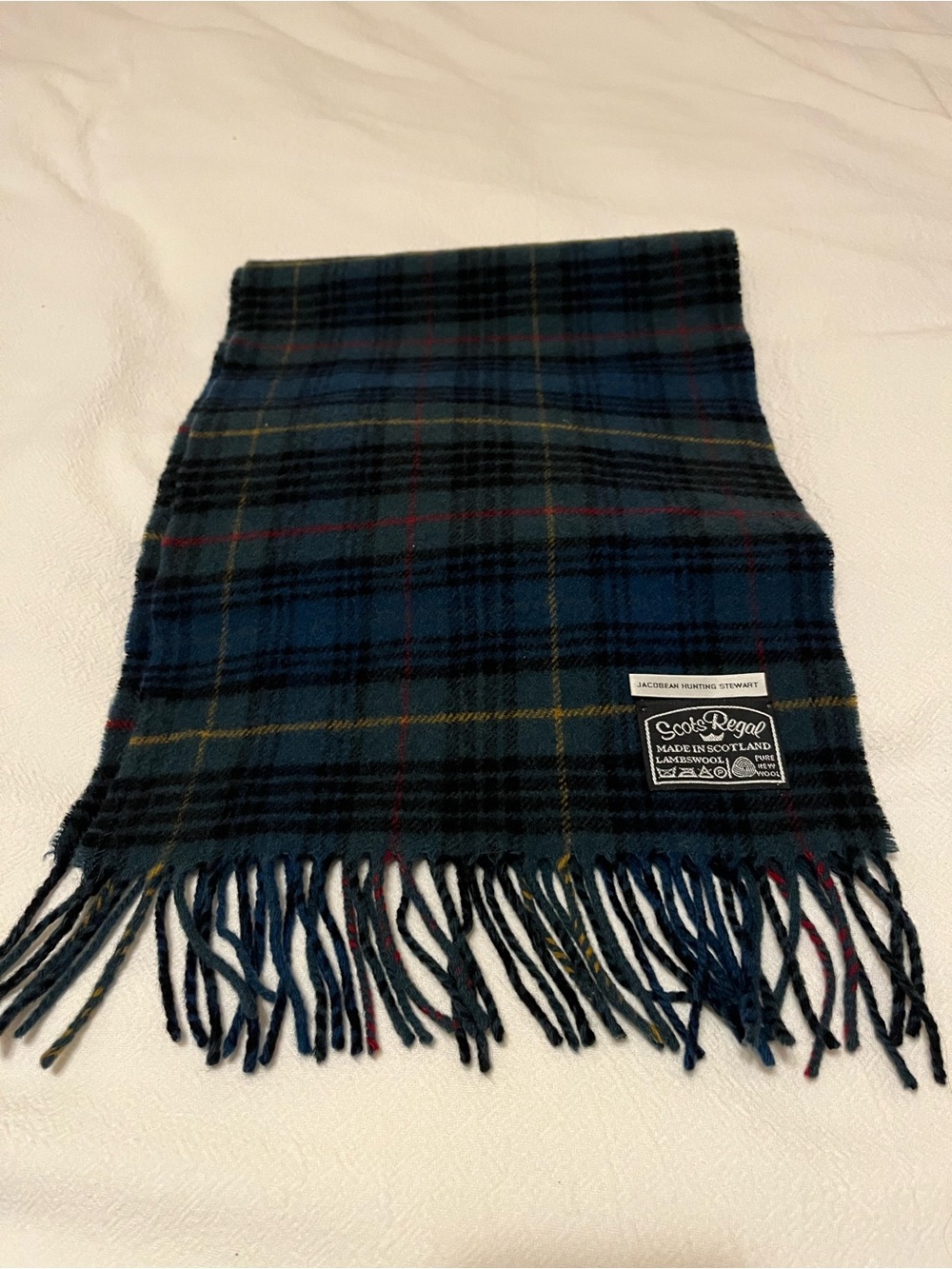 Vintage Scots Regal Blue Tartan Lamb’s Wool Fringe Scarf